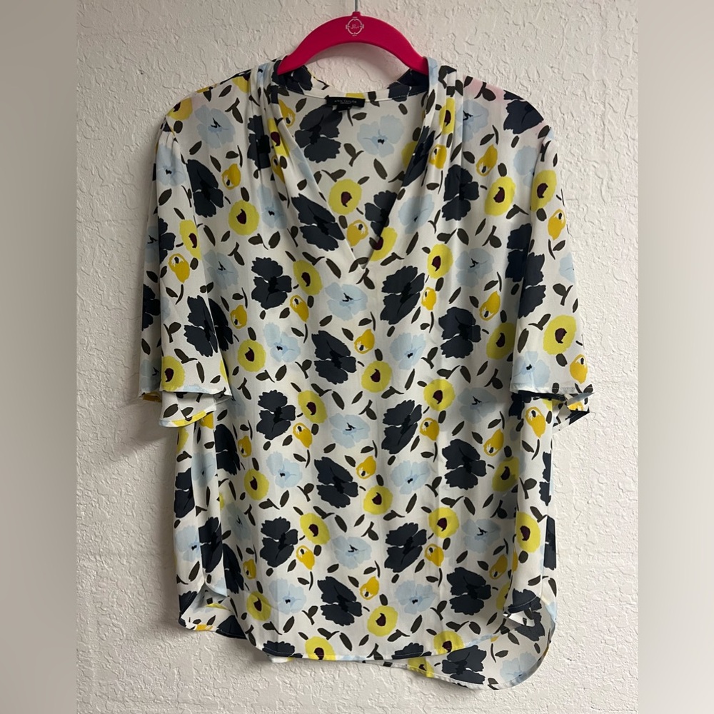 Ann Taylor Black, Yellow, and Blue Floral Blouse